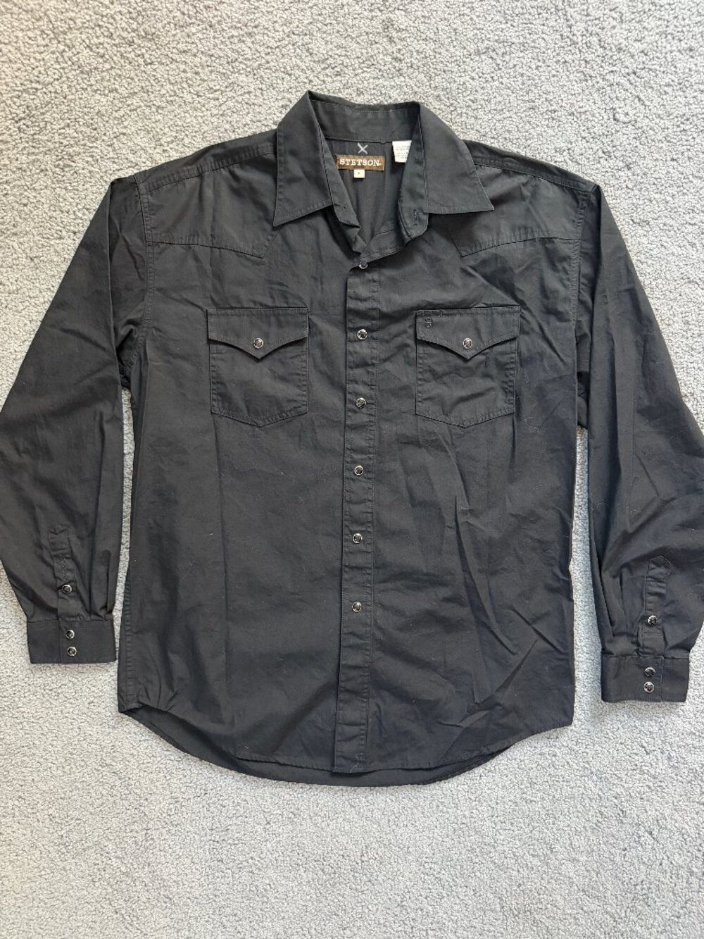 Stetson Black Pearl Snap Western Shirt Mens Large L Cotton Poplin Cowboy Rodeo